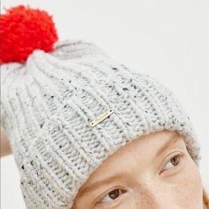 Madewell Gray Donegal Beanie with Red Pom Pom